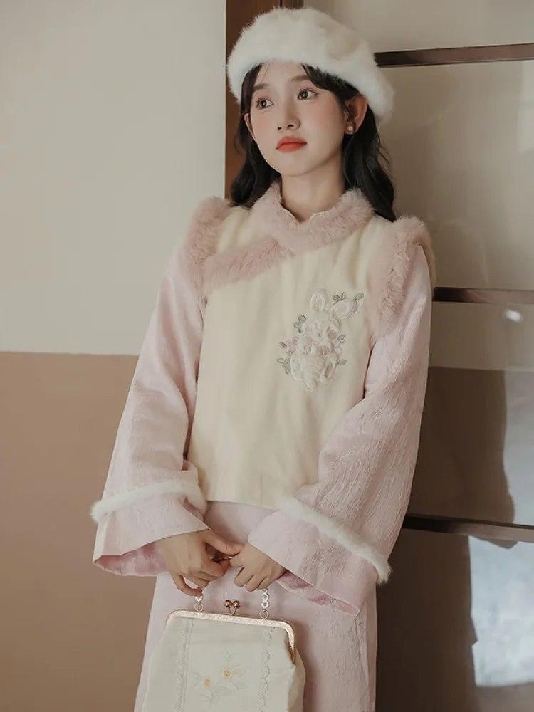 

Зимний свадебный костюм в новом китайском стиле, длинный, для осени и зимы, одежда для подружек невесты, традиционный наряд для Нового года.