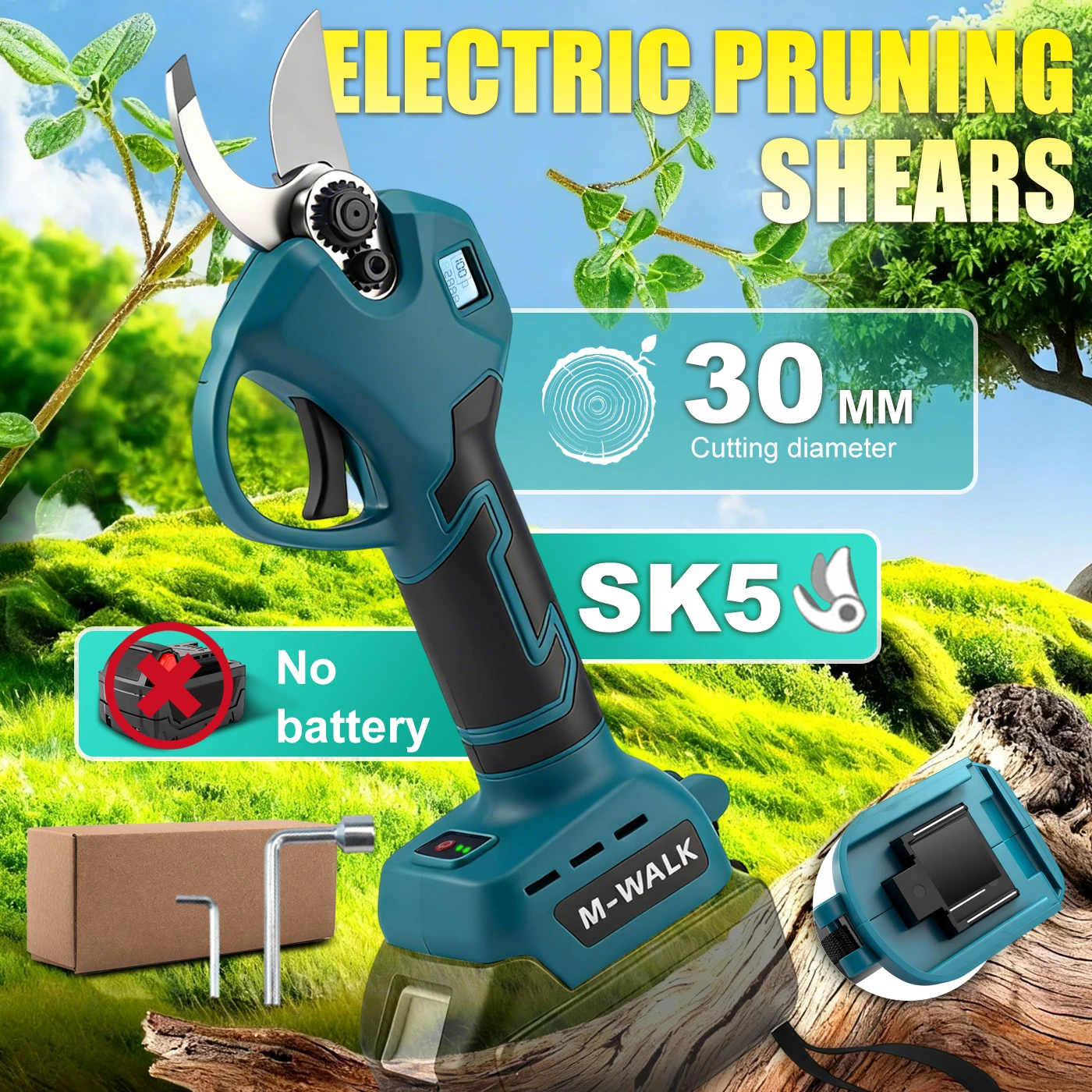 Sécateur électrique sans fil M-WALK 30 mm, cisaille de jardinage sans balais pour branches d'arbres, compatible avec les batteries Makita 18V