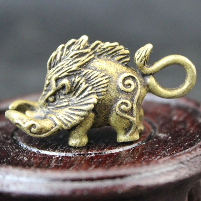 Miniature Boar Figurine Brass Boar Pendant Keychain Leather Bag Pendant Animal Toy Christmas Gift