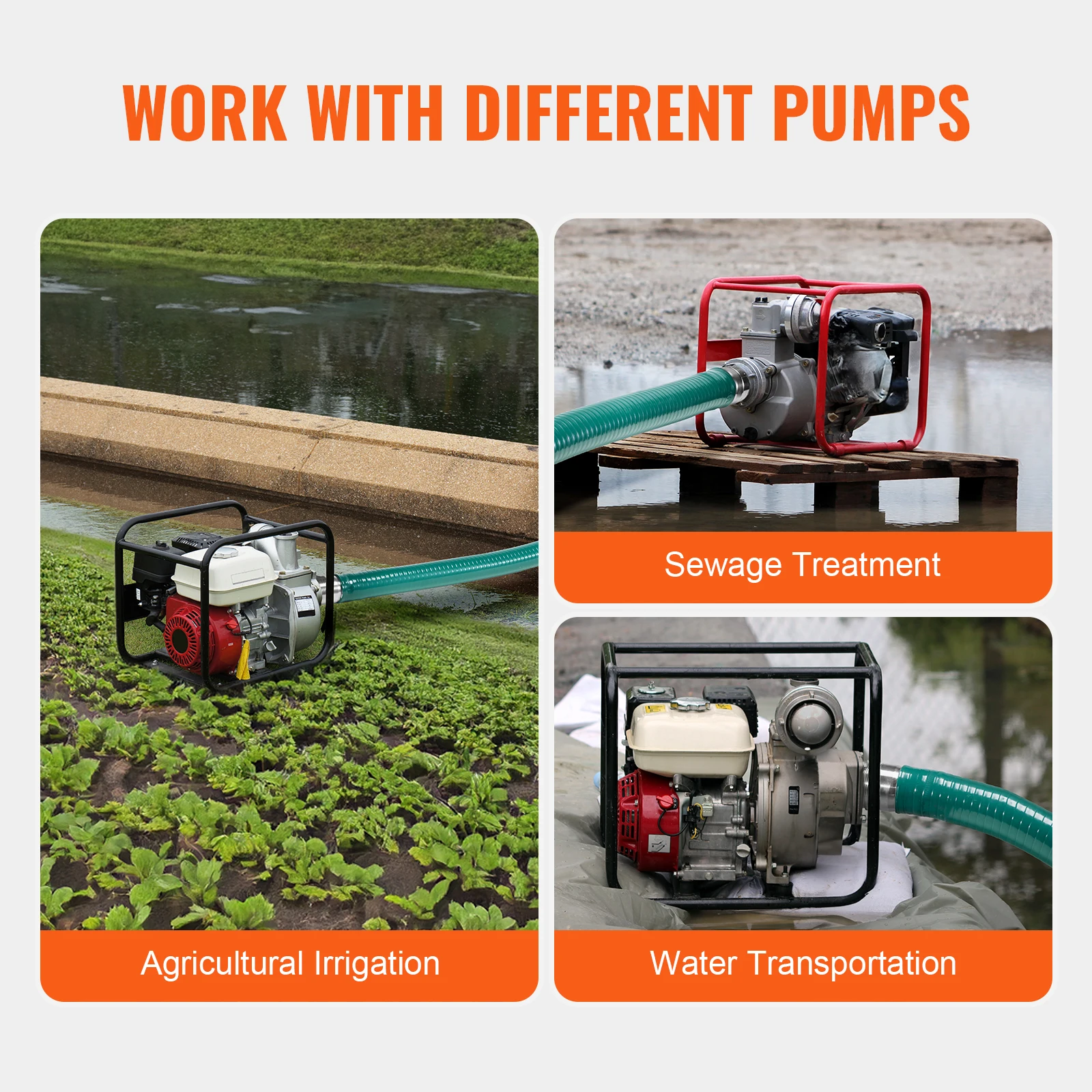 خرطوم SucceBuy شفط 2 بوصة × 20 قدم خرطوم أخضر عالي الجودة مع موصلات Camlock وتركيبات الألومنيوم، يناسب أغراض المضخات المختلفة