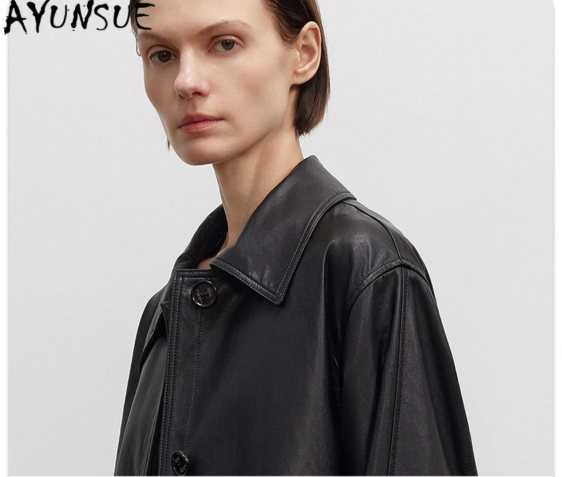 AYUNSUE Vera pelle di pecora Giacca in vera pelle Donna 2025 Trench lungo per le donne Giacche Abiti autunnali Novità in Capispalla
