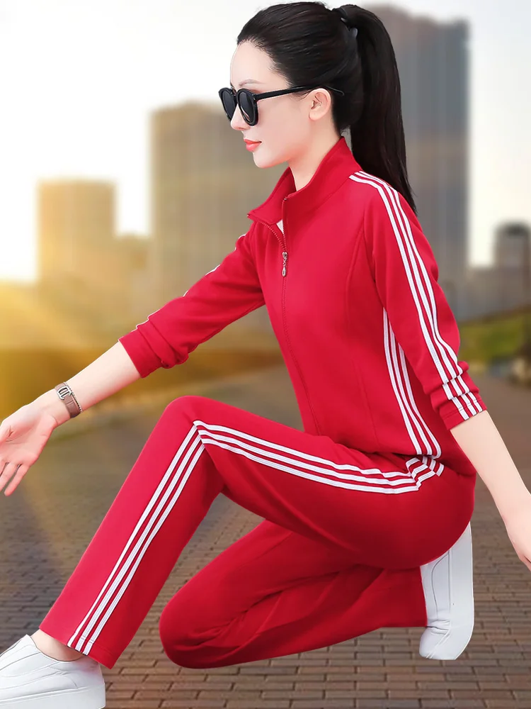 

Модный повседневный спортивный костюм для женщин, комплект из двух предметов для бега на открытом воздухе, одежда для мам среднего возраста, весна 2024, с длинными рукавами