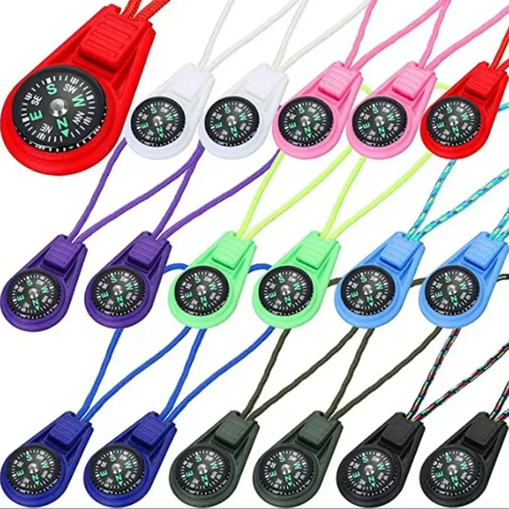 10 Peças Chaveiro de Sobrevivência Colorido com Mini Bússola para Mochila, Acampamento, Caminhada, Navegador de Bolso e Ferramenta de Aventura