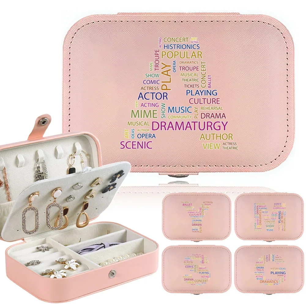 Earrings Storage Jewelry Box Desktop Drawer Necklace Ring Holder PU Leather Jewel Organizer Letters Composed of Fashion Phrases