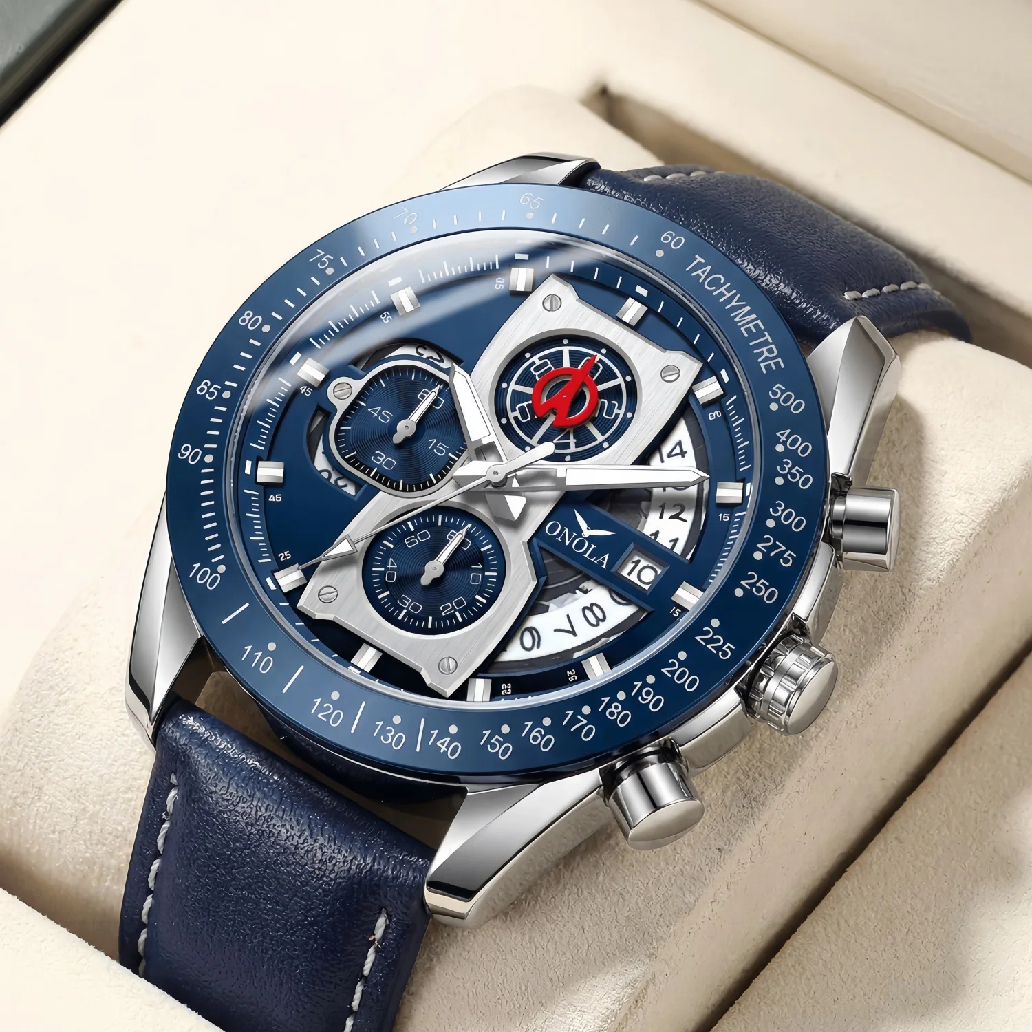 ONOLA 6861 Fashion Brand Business and Leisure Waterproof Belt Multi Functional Small Three Needle Calendar Quartz Watch for Men