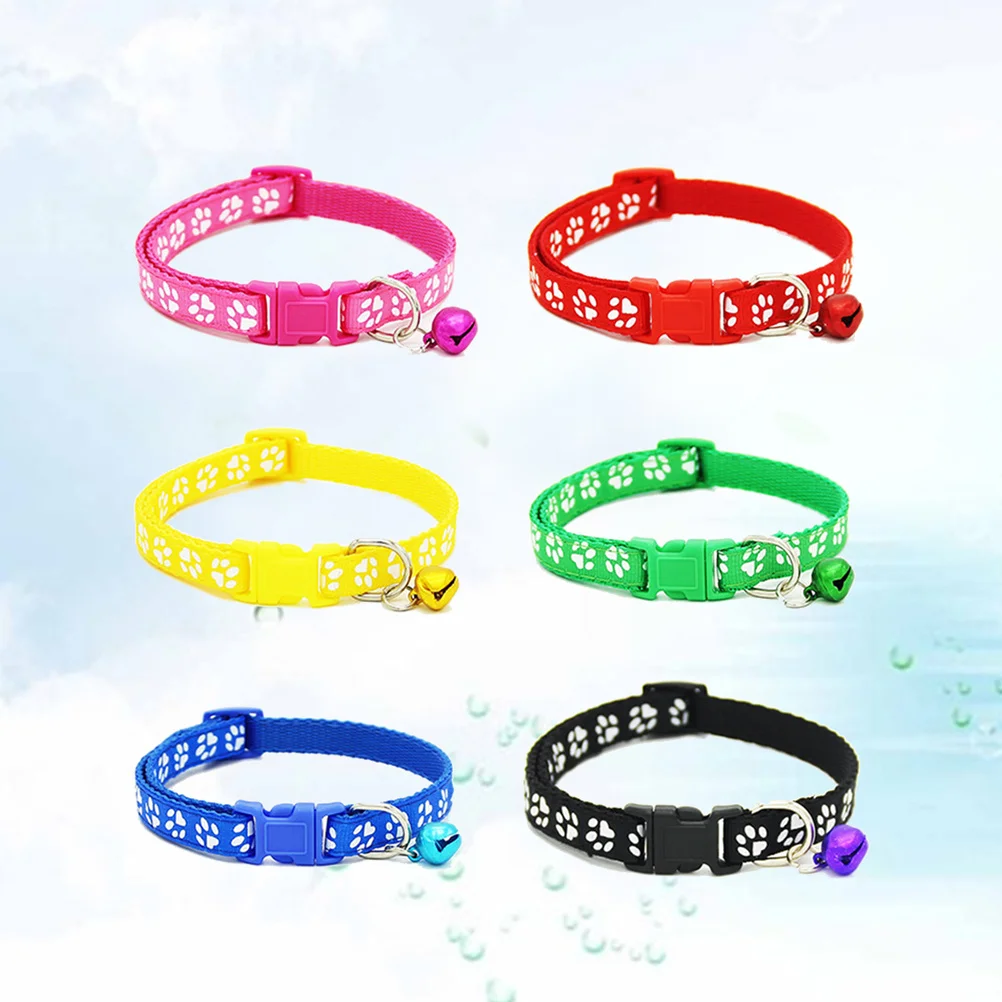 

6 Pieces Adjustable Pet Collars Bell Safety Buckle Comfortable Fit Dog Cat Footprint Design Reliable Collar Pet Collar