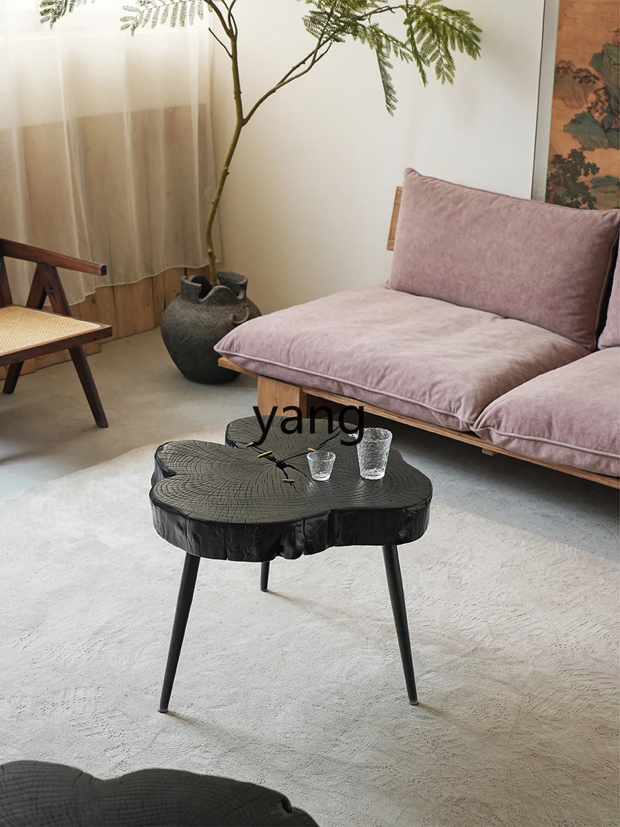 L'm'm Solid Wood Side Table Small Apartment Living Room Side Table Log Carbonized Black Balcony Tea Table