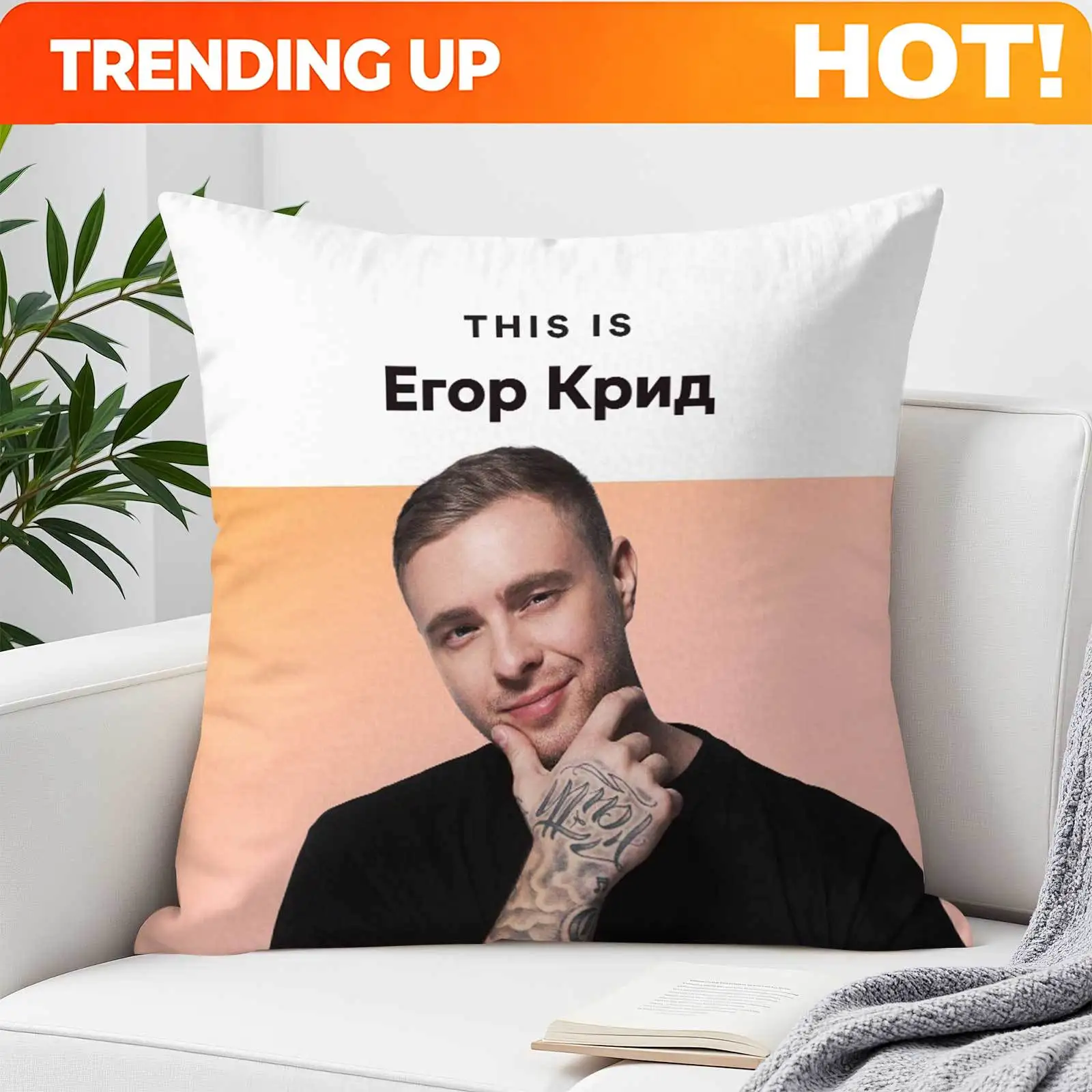 Customize A Decorative Square Pillowcase Featuring a Pattern of The Rapper Egor Kreed, with Double-Sided Printing. It Measures 1