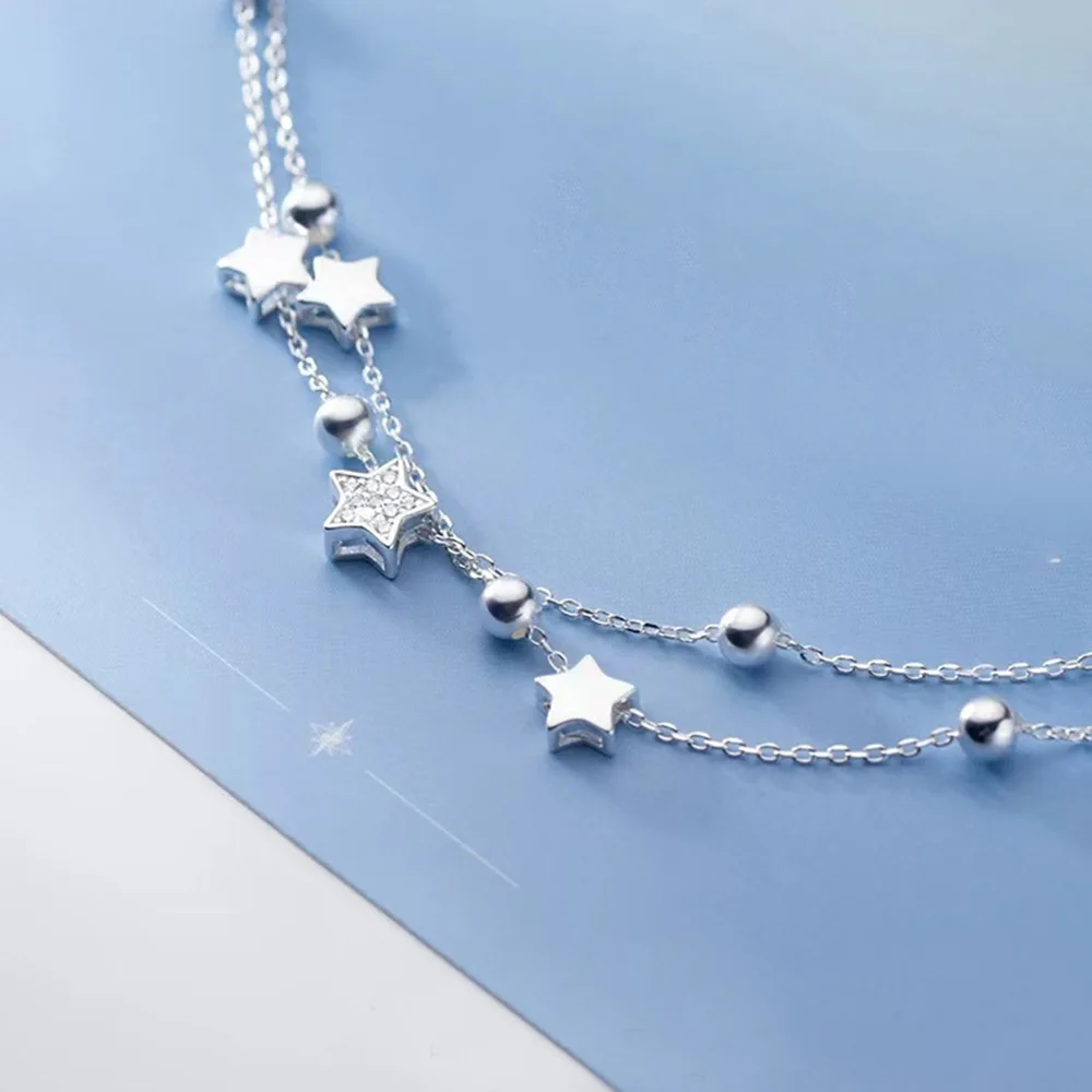 925 Stamp Silver Color Star Bracelet Fashion Korean Five-pointed Stars Crystal Double Bracelet Dropshipping Wholesale