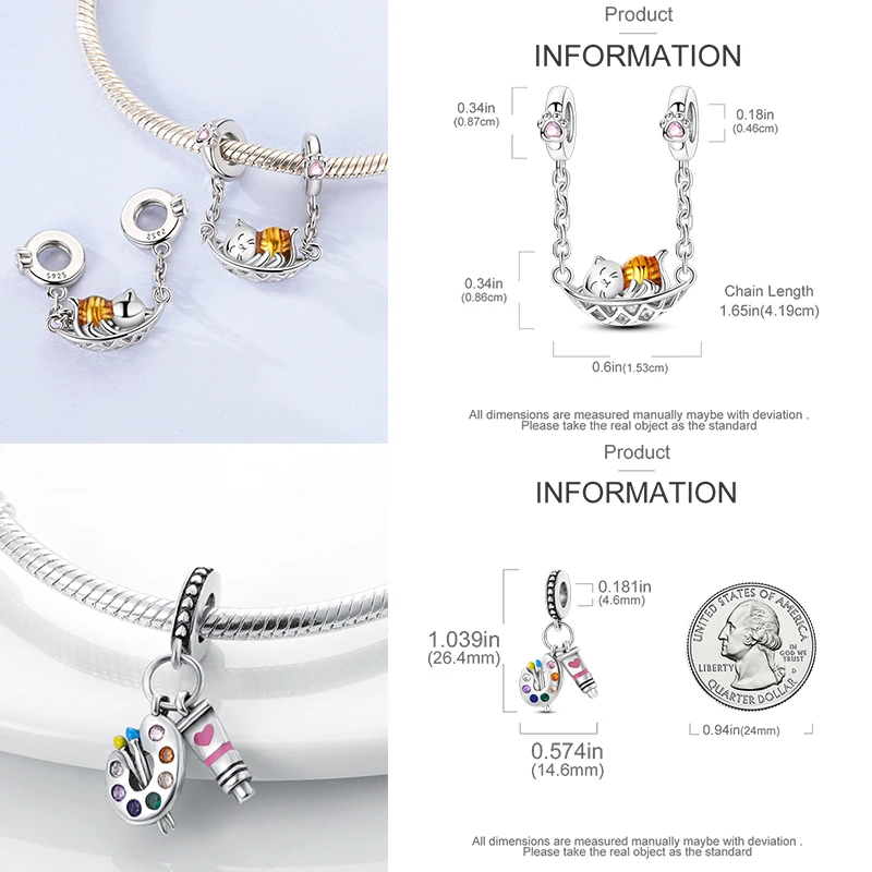 925 Sterling Silber Kaffeekanne Pfotenabdruck Koffer Kunstpalette Böser Blick Elefanten-Charm-Perlen Original DIY Armband Geschenk für Frauen – Detail 23