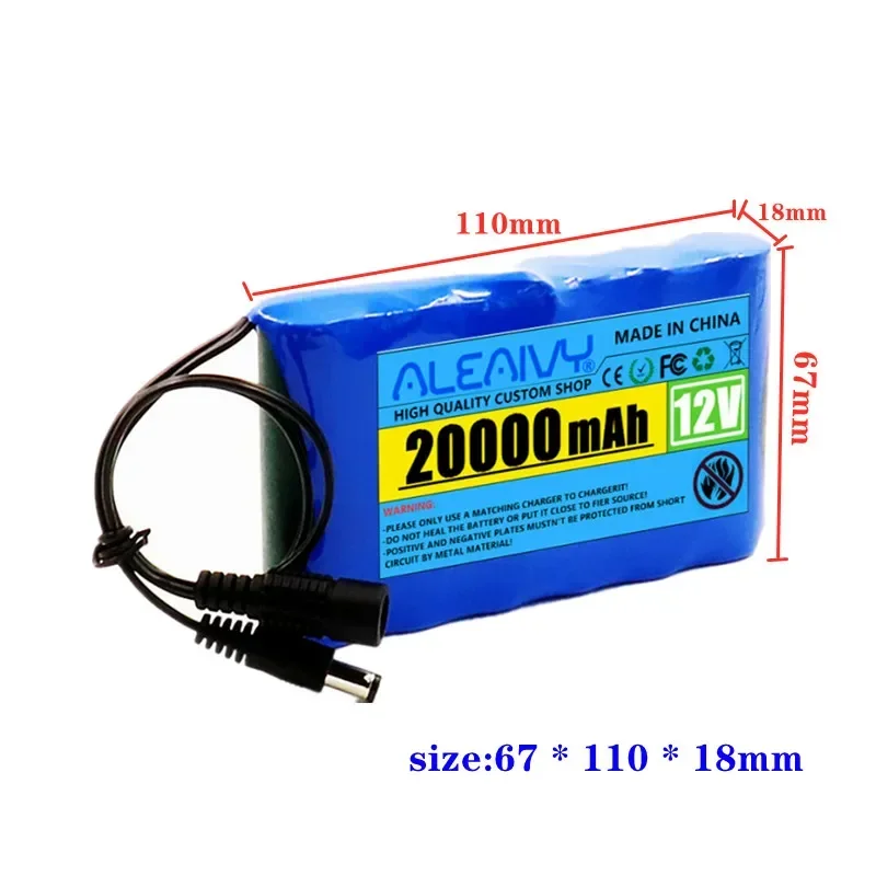 NEW Portable Super 12V 20000mah Battery Rechargeable Lithium Ion Battery Pack Capacity DC 12.6v 20Ah CCTV Cam Monitor + Charger