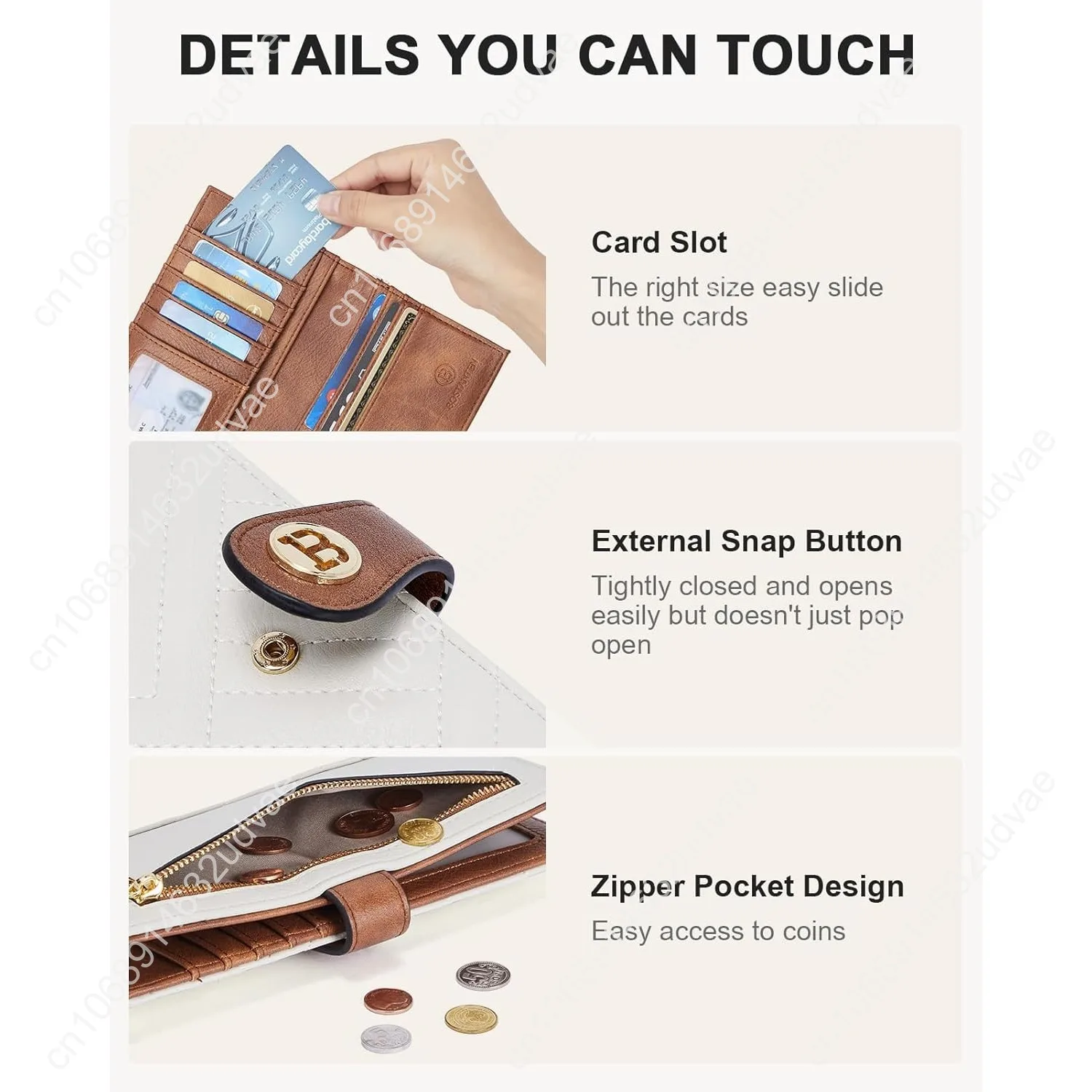 BOSTANTEN Slim Wallet Women Leather RFID Blocking Credit Card Holder Bifold Thin Wallet with Zipper Pocket Beige＆Brown