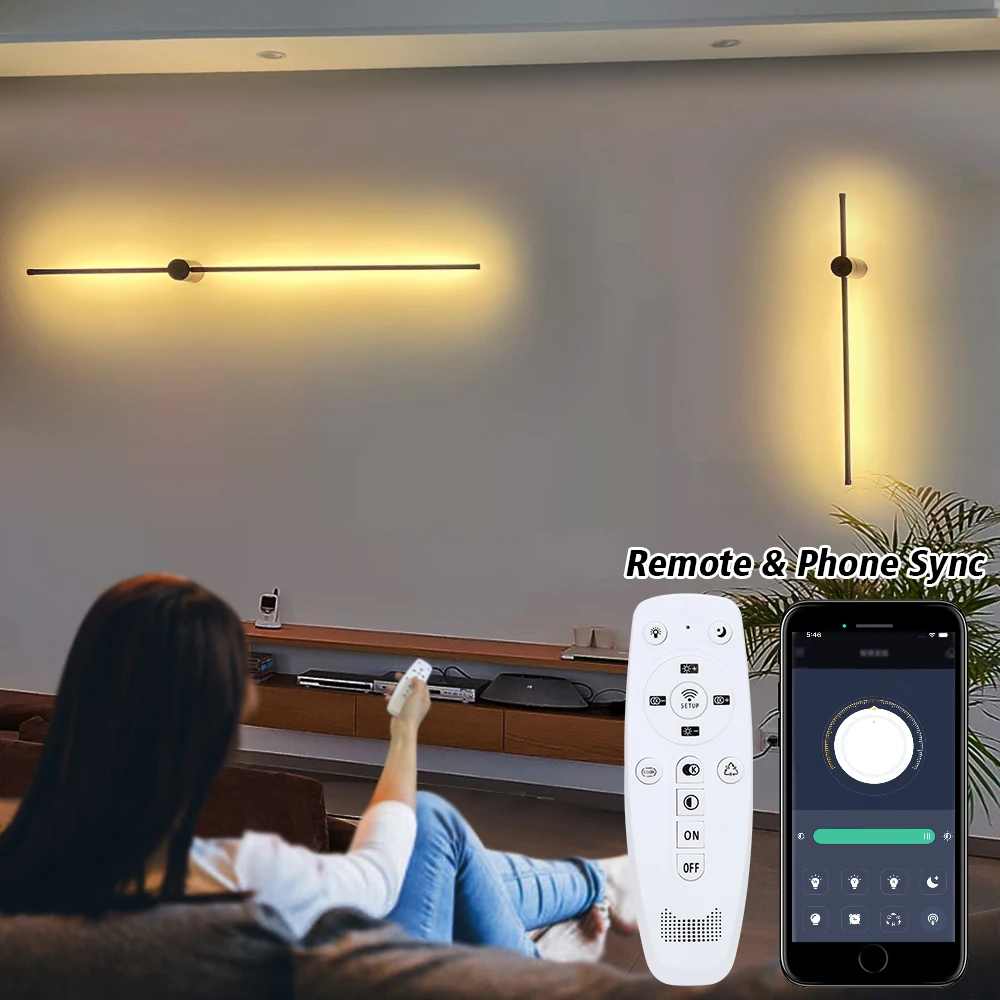 

Modern Long LED Light Wall Lamp Smart Dimming Remote Contro 350°Rotation For Home Decoration Beside Wall Sconce Lighting Fixture
