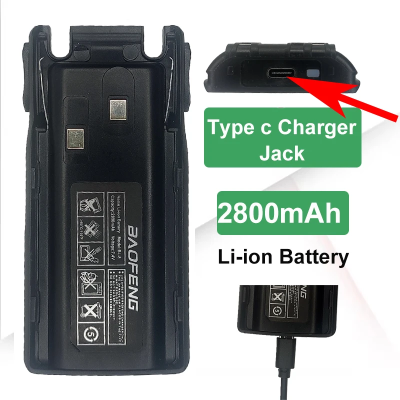 Walkie Talkie UV-82 Battery USB Type C UV-82HP Extended Rechargable Battery For Baofeng UV82Plus UV-8D UV-82WX UV-89 UV82 BL-8