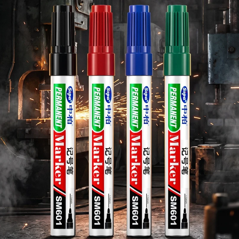 10pcs 1-5.5mm Industrial Permanent Marker Pen Quick Dry Ink 72H Cap-off Anti-Dry Marker for Factory Metal Plastic Marking