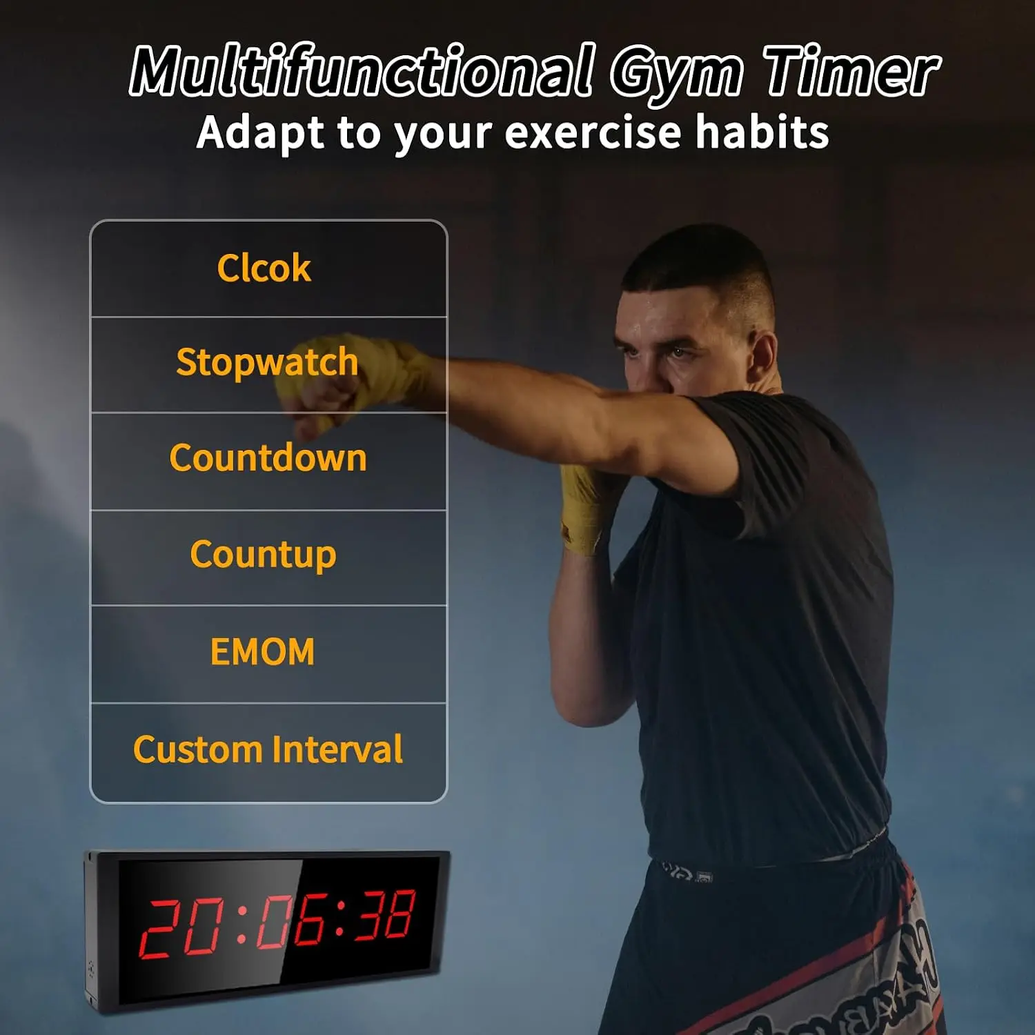 LED Gym Timer Clock with Remote Start/Stop Button 12/24H Digital Wall Clock Countdown Stopwatch for Home Gym Garage
