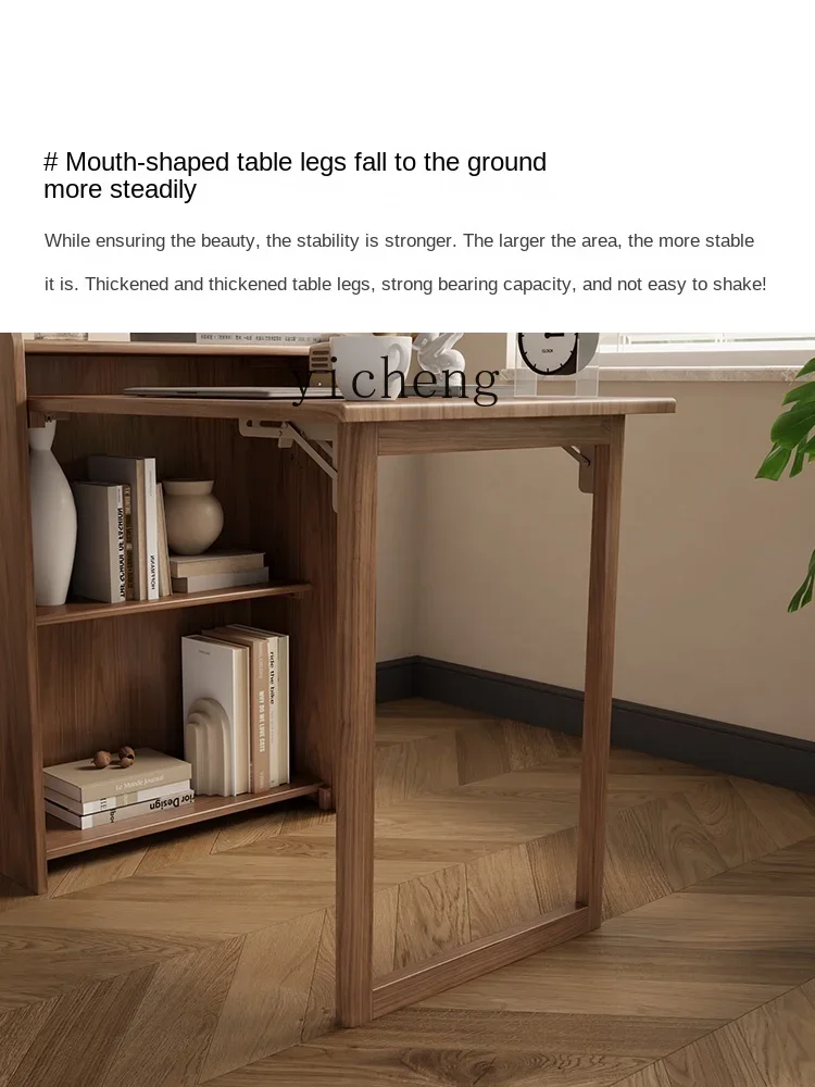 Solid Wood Folding Desk Bookcase Bookshelf Integrated Home Corner Computer Table