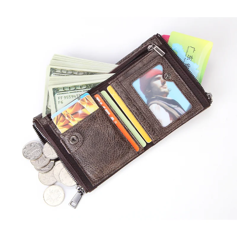 Men\'s Coin Purse Wallet Fashion RFID Blocking Man Leather Wallet Zipper Business Card Holder ID Money Bag Wallet Male