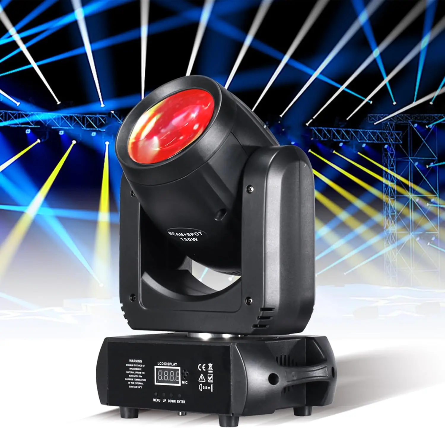 

Moving Head Light 150W Stage Lights 8 Gobos 8 Colors 12 Channels Beam Spotlights 18-Face Prism DMX 512 with Sound-Activated for