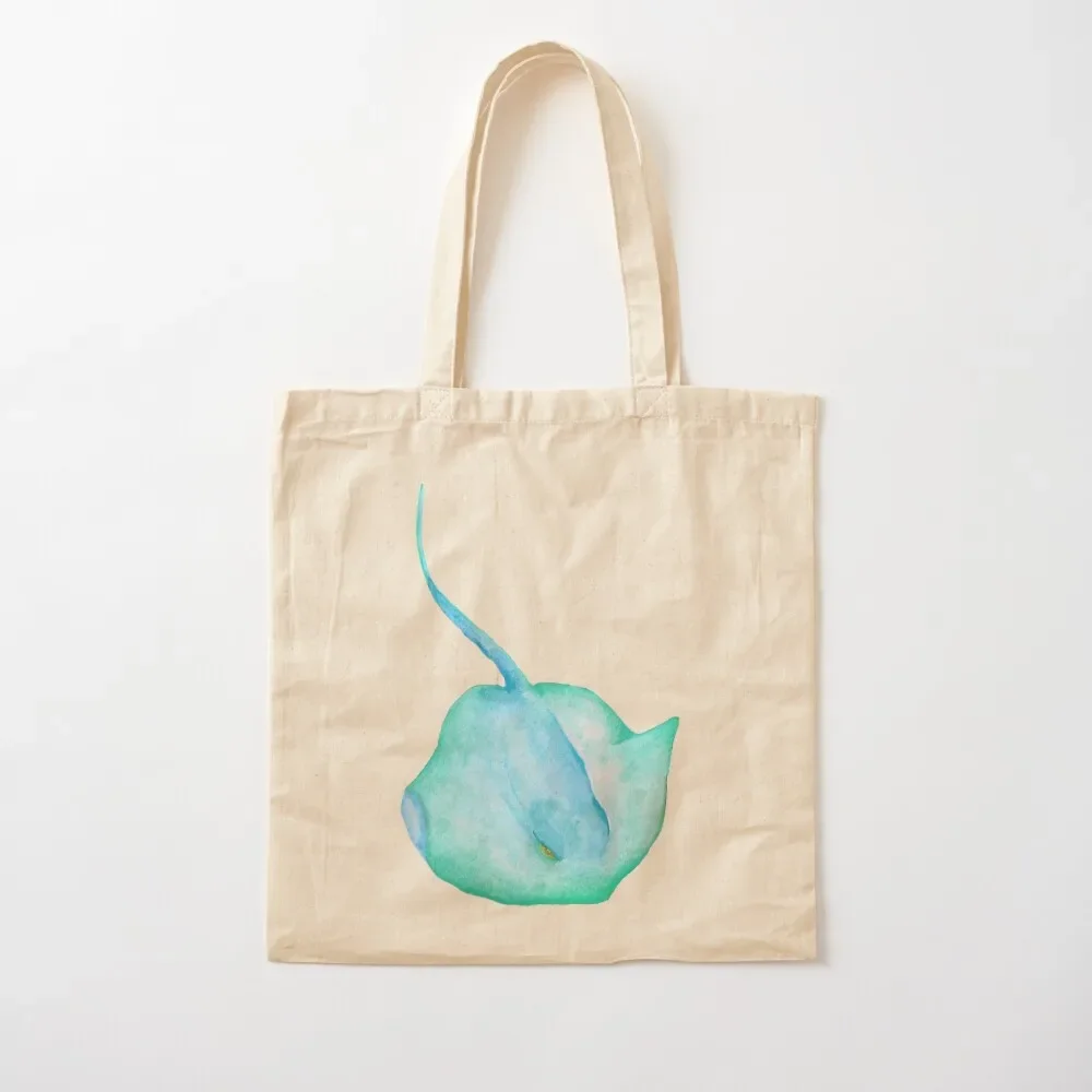 

Aqua Watercolour Stingray Hand-painted Tote Bag tote bag men's Woman shopper bag hand ladies custom canvas