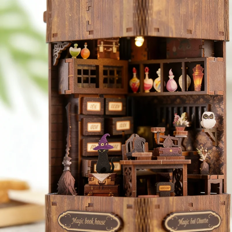 OUZEY ร้านหนังสือจิ๋วแห่งเวทมนตร์ ตัวต่อ 3 มิติ - ชุดประกอบโมเดลห้องสมุดไม้ DIY สำหรับวัยรุ่นและผู้ใหญ่