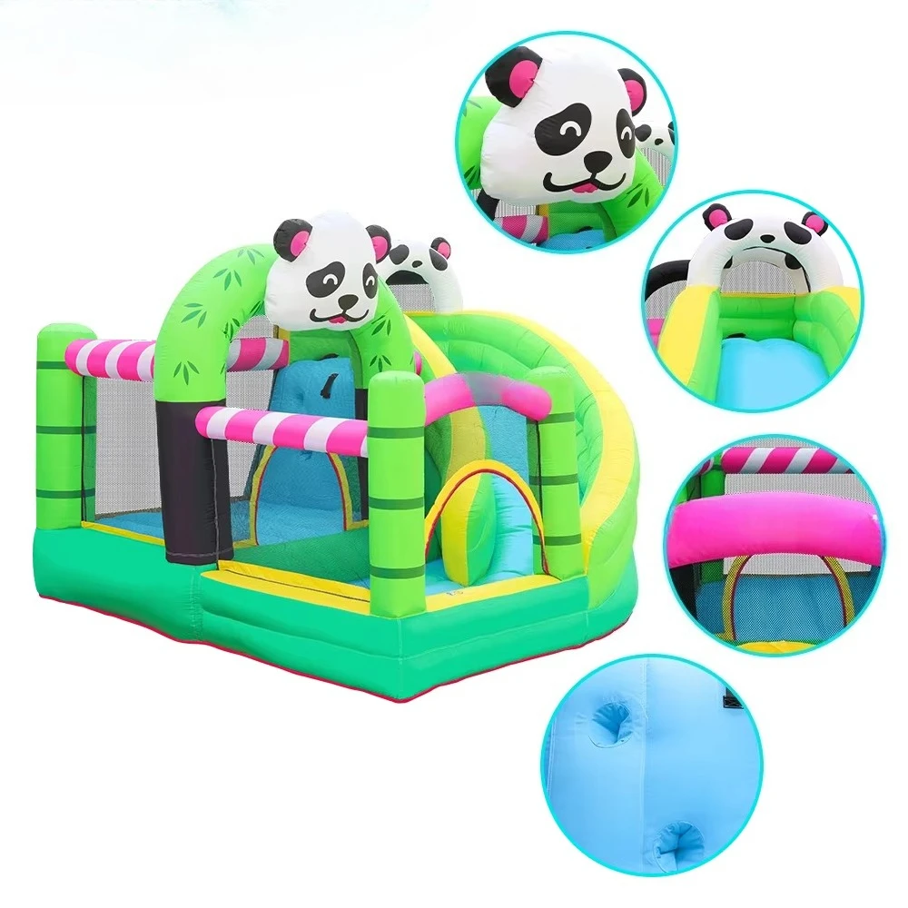 Outdoor Green Cartoon Panda Bounce House Inflatable Bouncer Kids Party Backyard Inflatable Castles Bounce Combo