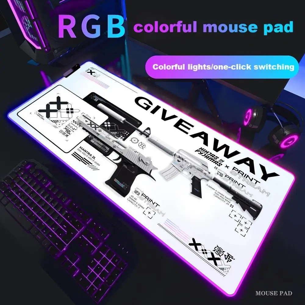 

Коврик для мыши CSGO Anime Gun XXL RGB игровой коврик для мыши Аксессуары для геймеров Большие коврики для мыши со светодиодной подсветкой Коврик для ПК Компьютерный настольный коврик с подсветкой