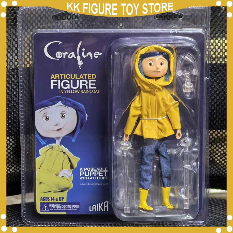 Neca Coraline The Secret Door Movie Caroline Figures Anime Figure Raincoat Pvc 7 Inche Statue Model Doll Desk Toy Christmas Gift