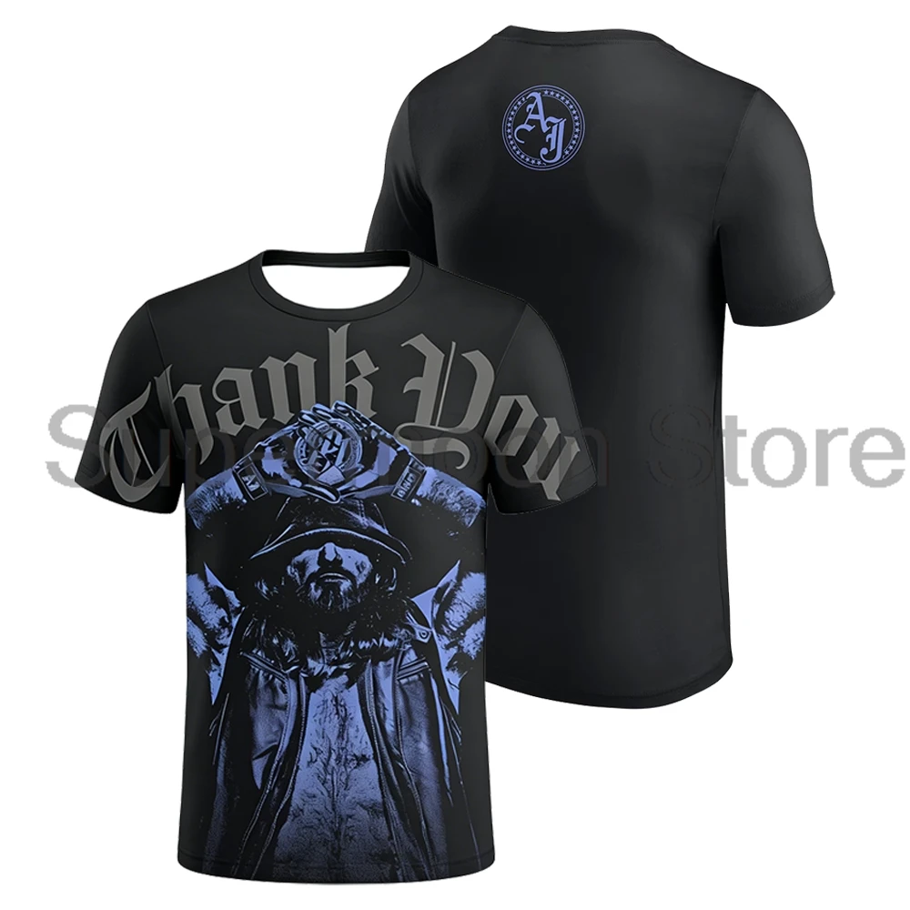 Men's Black AJ Styles Thank You T-Shirt O-Neck Short Sleeve Streetwear Tee Women Men Outdoor Sportwear Tops