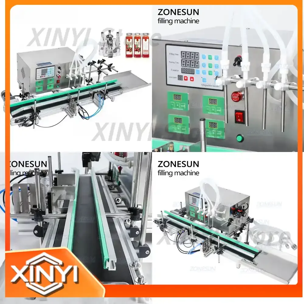 ZONESUN 4Nozzles Liquid Filling Machine for Perfume Water Juice Essential Oil Electric Digital Control Pump Supply for Small