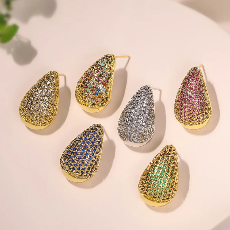 

Европейские и американские модные легкие роскошные серьги с медным покрытием из 18-каратного золота с цирконием и каплями воды, нишевые высококачественные изысканные украшения для ушей