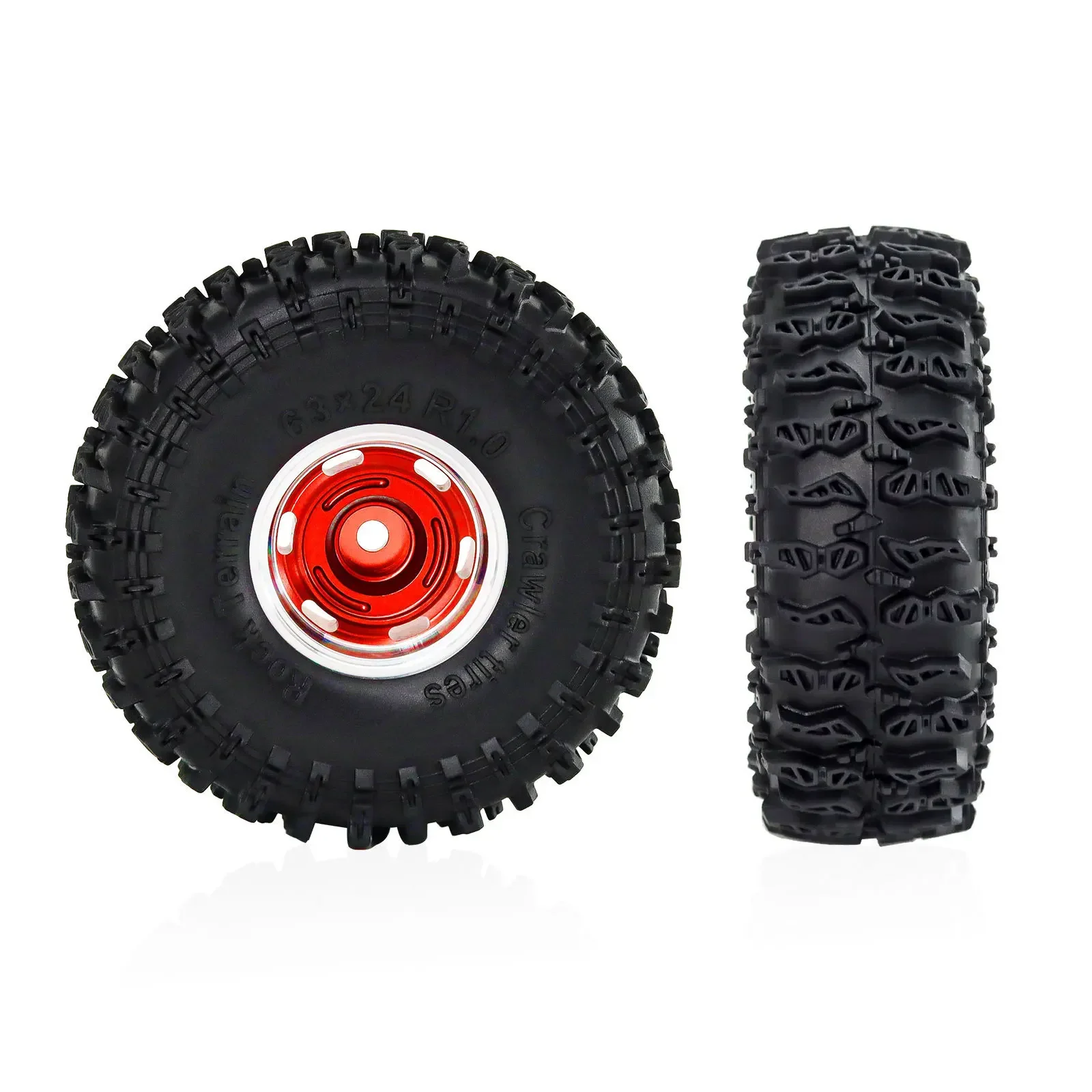 4szt 63mm 1.0" Metal Beadlock Wheel Tire Set For 1/18 1/24 RC Crawler Car TRX4M SCX24 AX24 FCX24 Upgrade Parts Accessories