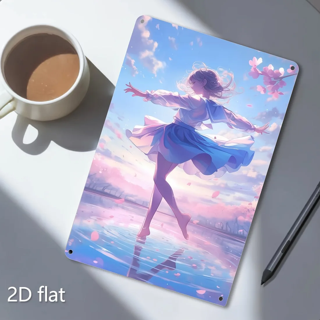 CIFBUY Blue Hair Anime Girl Pink Flower Retro Metal Tin Sign, Vintage Wall Art Poster, Hanging Decor for Bedroom & Gaming Room