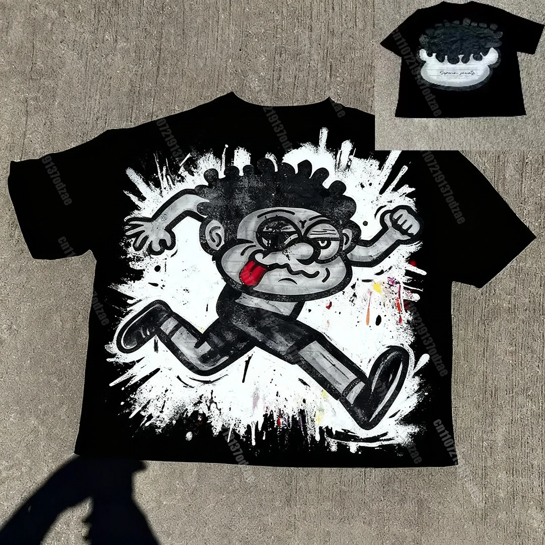 Big Head Kid Doodles Graphic T-shirt Men Women Vintage Top Hip Hop Streetwear Oversized Short Sleeve Casual Clothing Summer Tee