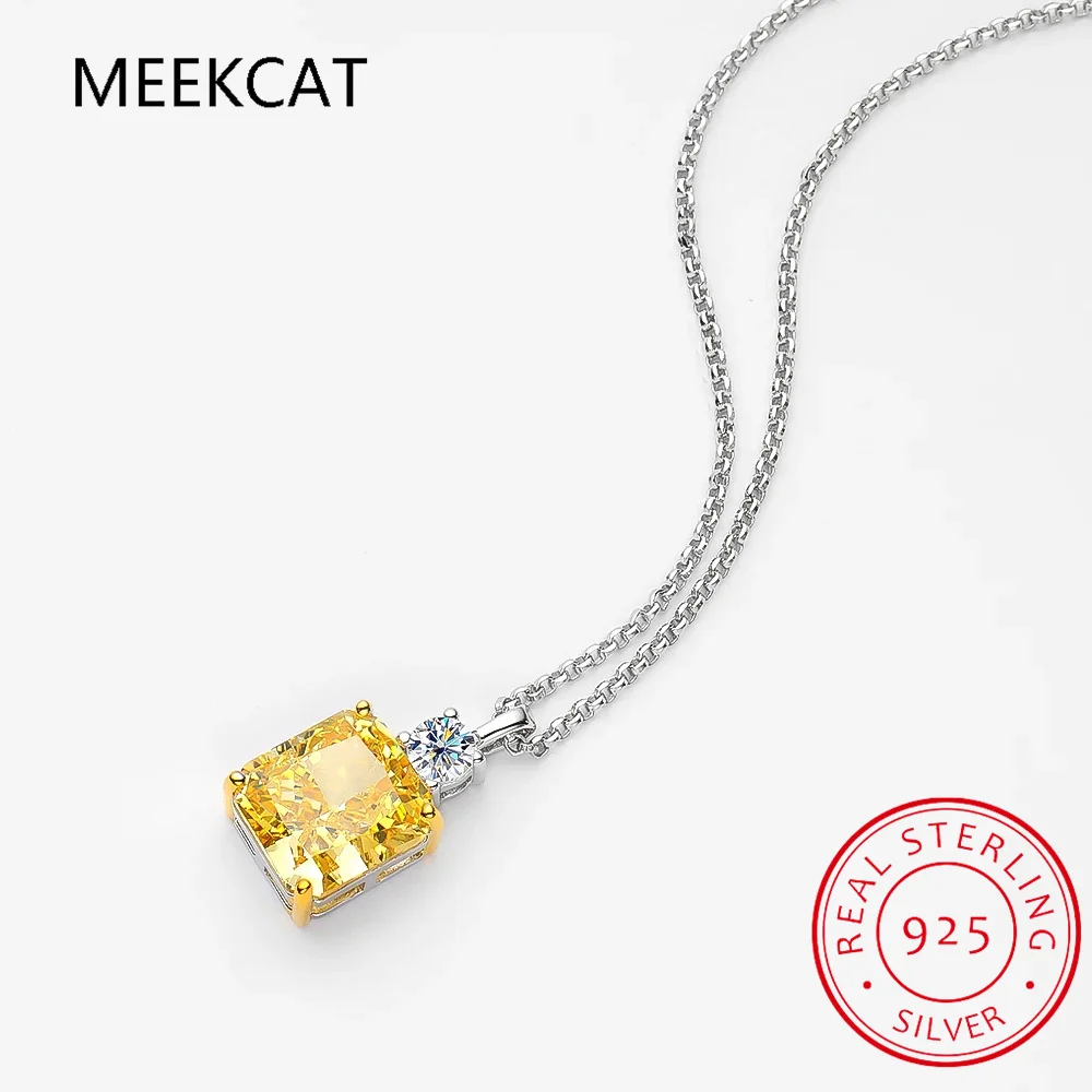 100% 925 Sterling Silver 9*10mm Yellow Ice Cut Topaz High Carbon Diamoind Pendant Necklace For Women Party Fine Jewelry