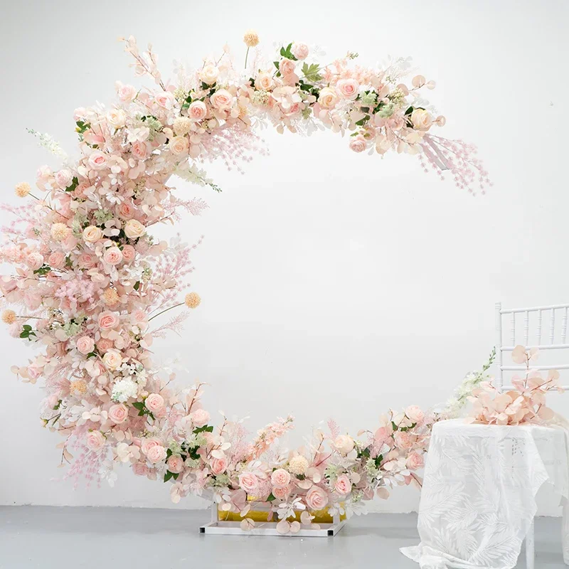 

Wedding decoration moon arch floral arrangement, stage background window simulation fake floral arrangement