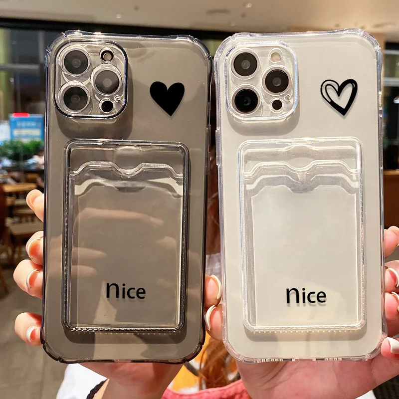 Funda de teléfono con soporte para tarjetas para Xiaomi Redmi 14 C Redmi Note 13 12 11 10 9 8 Pro 10C 13C 12C, funda suave con forma de corazón de amor