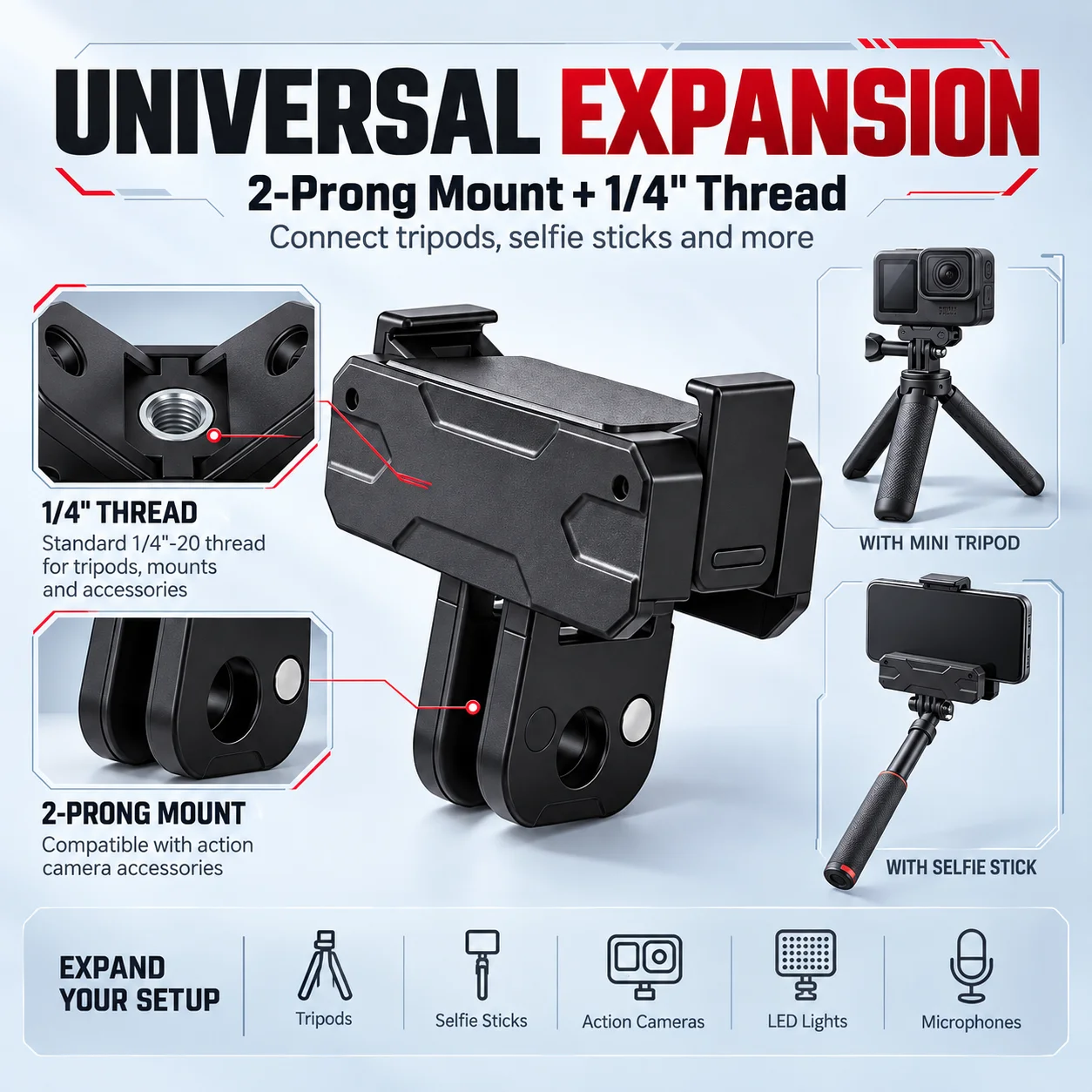 Magnetic Quick Release Adapter Mount for DJI Action 6/5pro,Expansion Base with 1/4