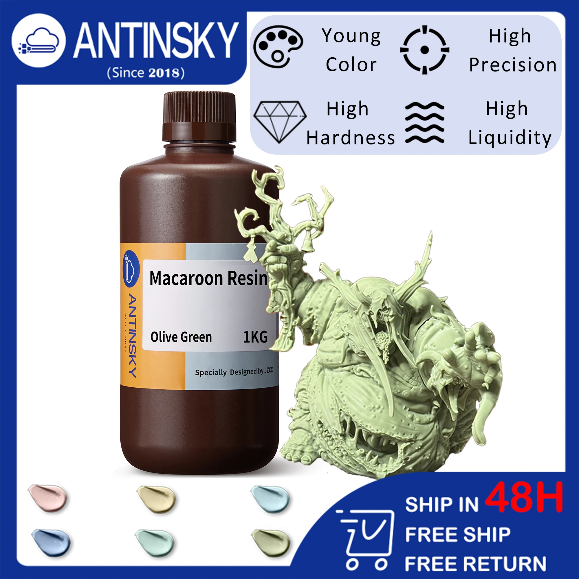 [ANTINSKY] Macaroon Resin for UV Curing 405nm Photopolymer LCD DLP 3D Printing Resin High Precision Low Fast Print Low Odor 1KG