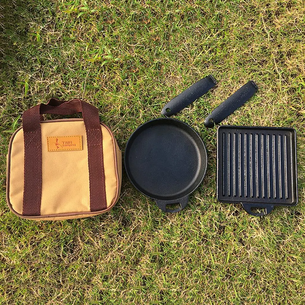 lightweight-2-piece-square-round-cast-iron-skillet-fry-pan-set-with-storage-bag-camping-picnic-fishing-outdoor