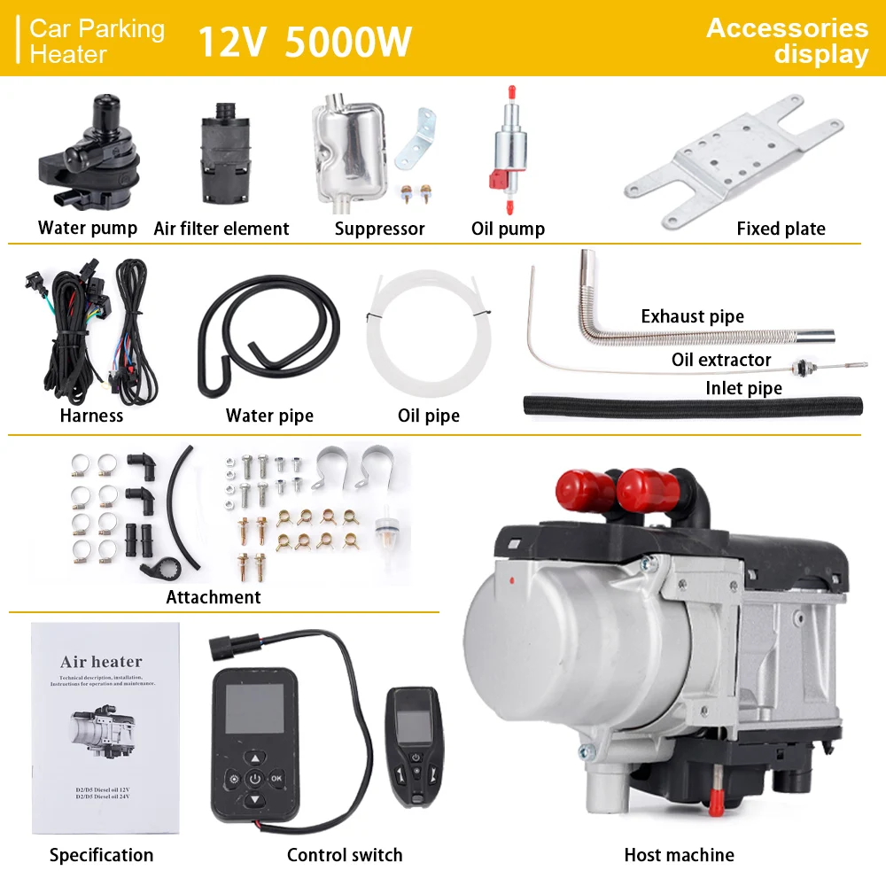 5KW Diesel Gasoline Dual Mode 12V  Air Heater Kit Diesel Universal Heater Remote Control For Motor Trucks Fuel Liquid Heater