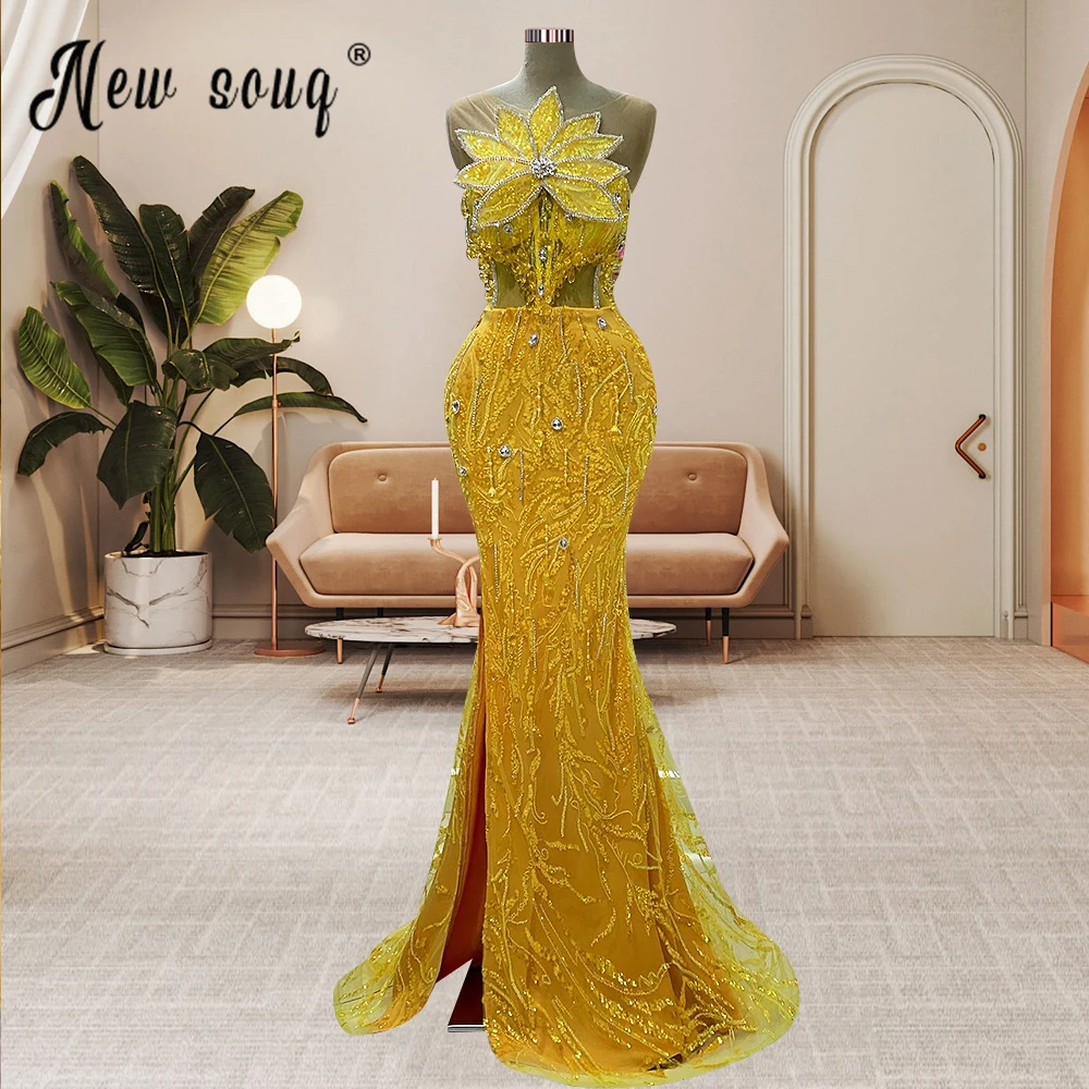 

Sparkly Gold New Dress for Party 2024 Luxury Beading Leaf Design Wedding Events Gowns Birthday Wear Formal Gown Customized Dubai