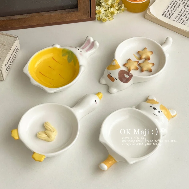 

Cute Cartoon Dipping Dish Nordic Color Blocked Ceramic Small Dishes Japanese Cuisine Seasoning Dish Household Snack Tableware