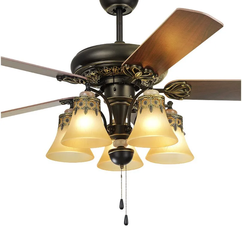 American Rural retro restaurant ceiling fan lamp European antique electric fan lamp ceiling lights with LED remote control