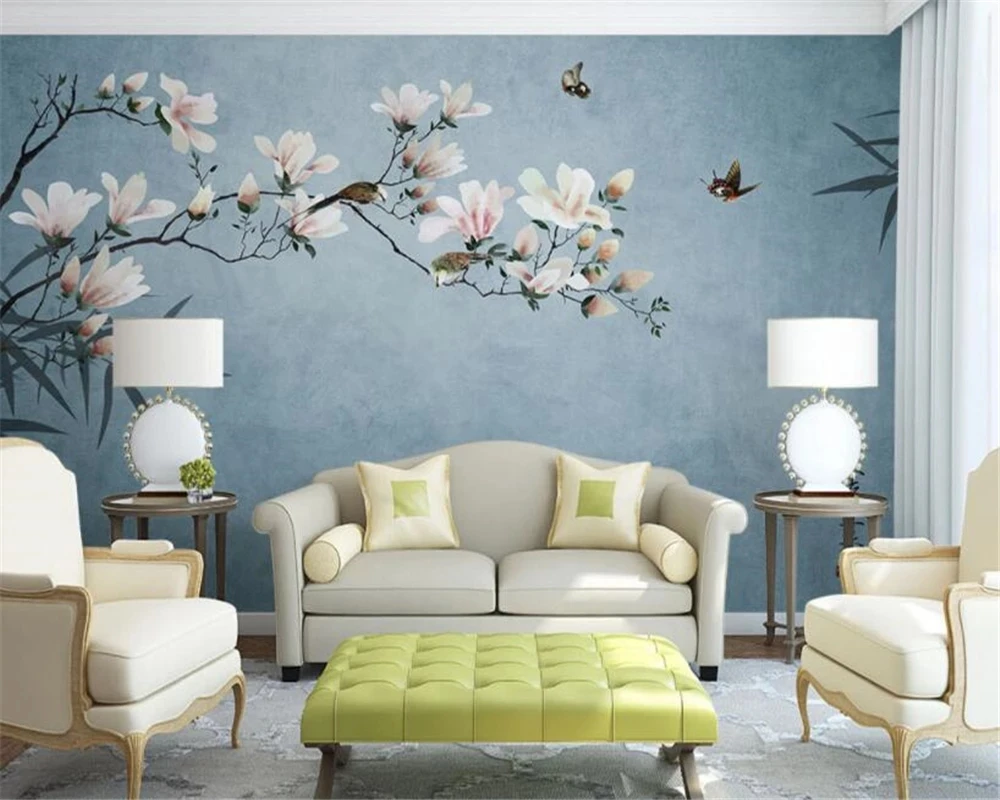 Custom 3D wallpaper hand-painted magnolia flower bird mural bedroom photo Living room TV background restaurant Hotel study tree