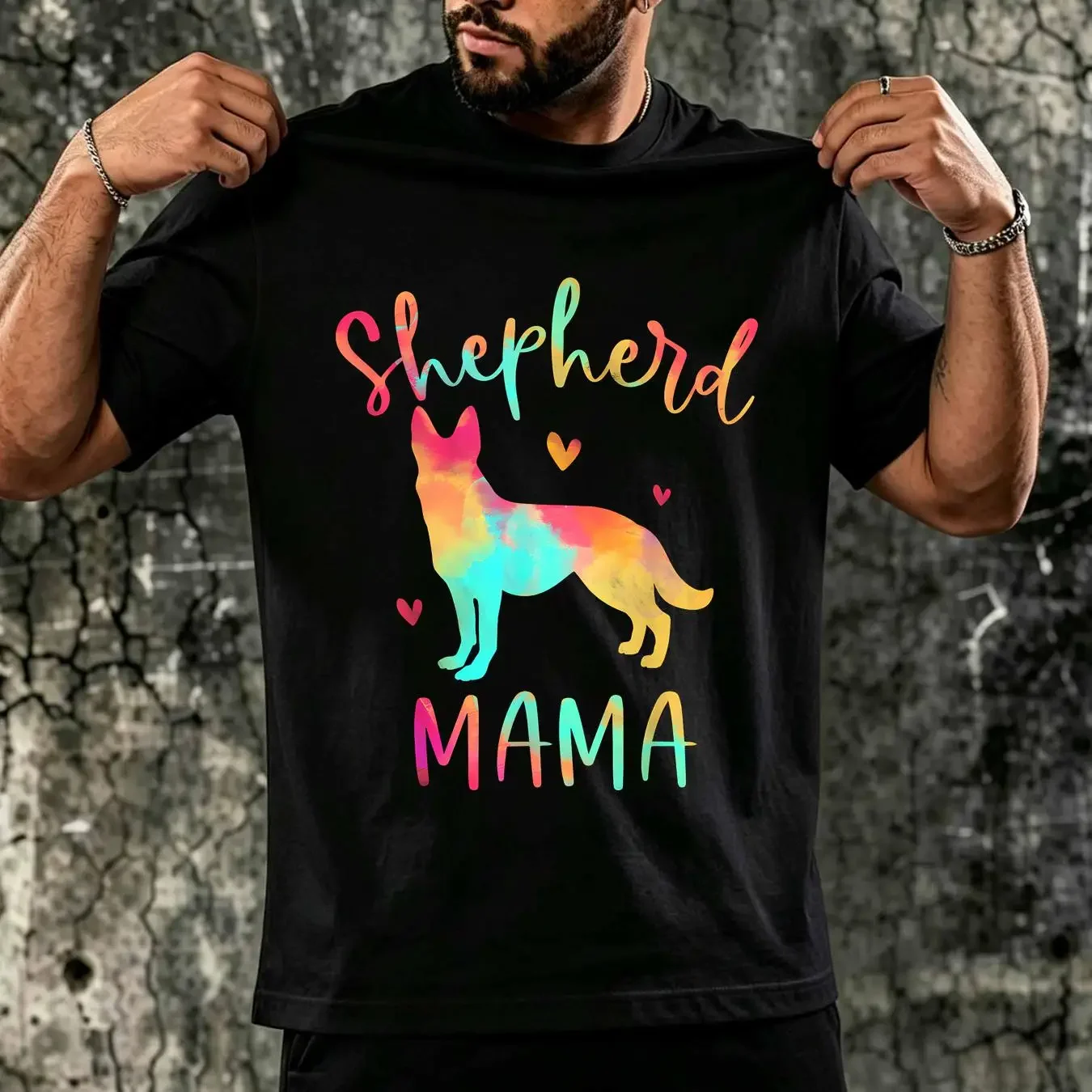 washed T Shirt Shepherd Mama Colorful German s Dog Mom Form vintage Washed Versatile graphic Stylish Breathable streetwear