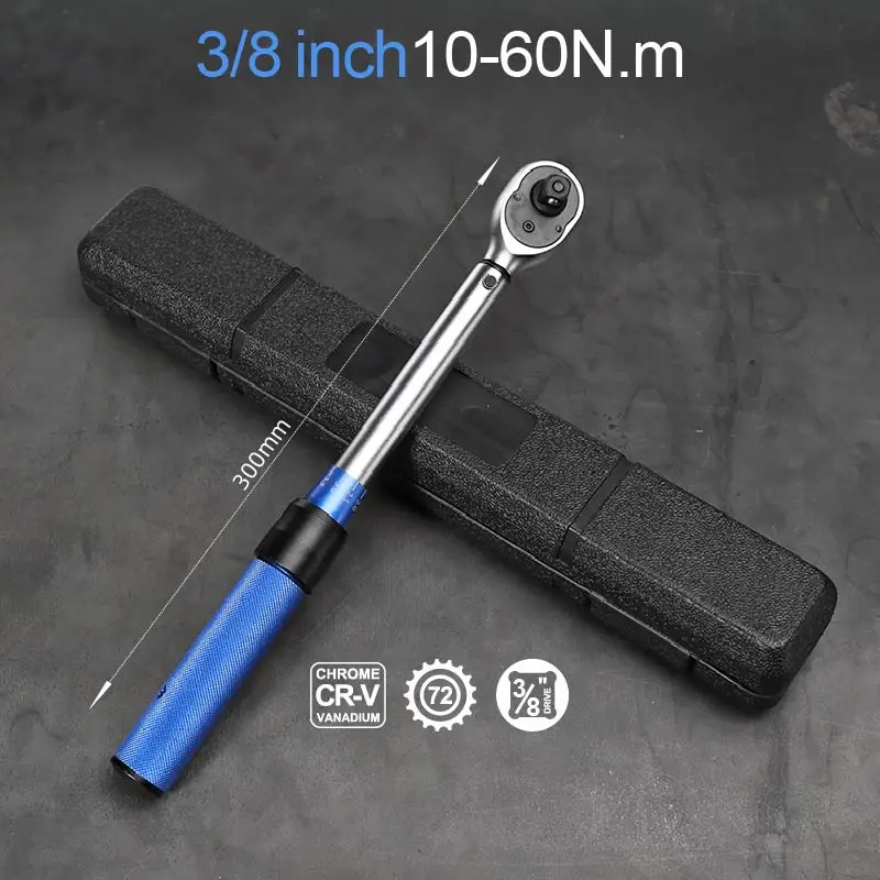 3/8 Inch Square Drive Torque Wrench 10-60N.m Torques key ±3% High-Accuracy 72 Teeth Two-way Ratchet Spanner Car Bike Repair Tool