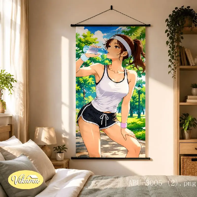 VIKAMA Anime Girl Fitness Tapestry Yoga Mat Dumbbell Gym Workout Sport Anime Art Polyester Wall Hanging Bedroom Dorm Home Decor