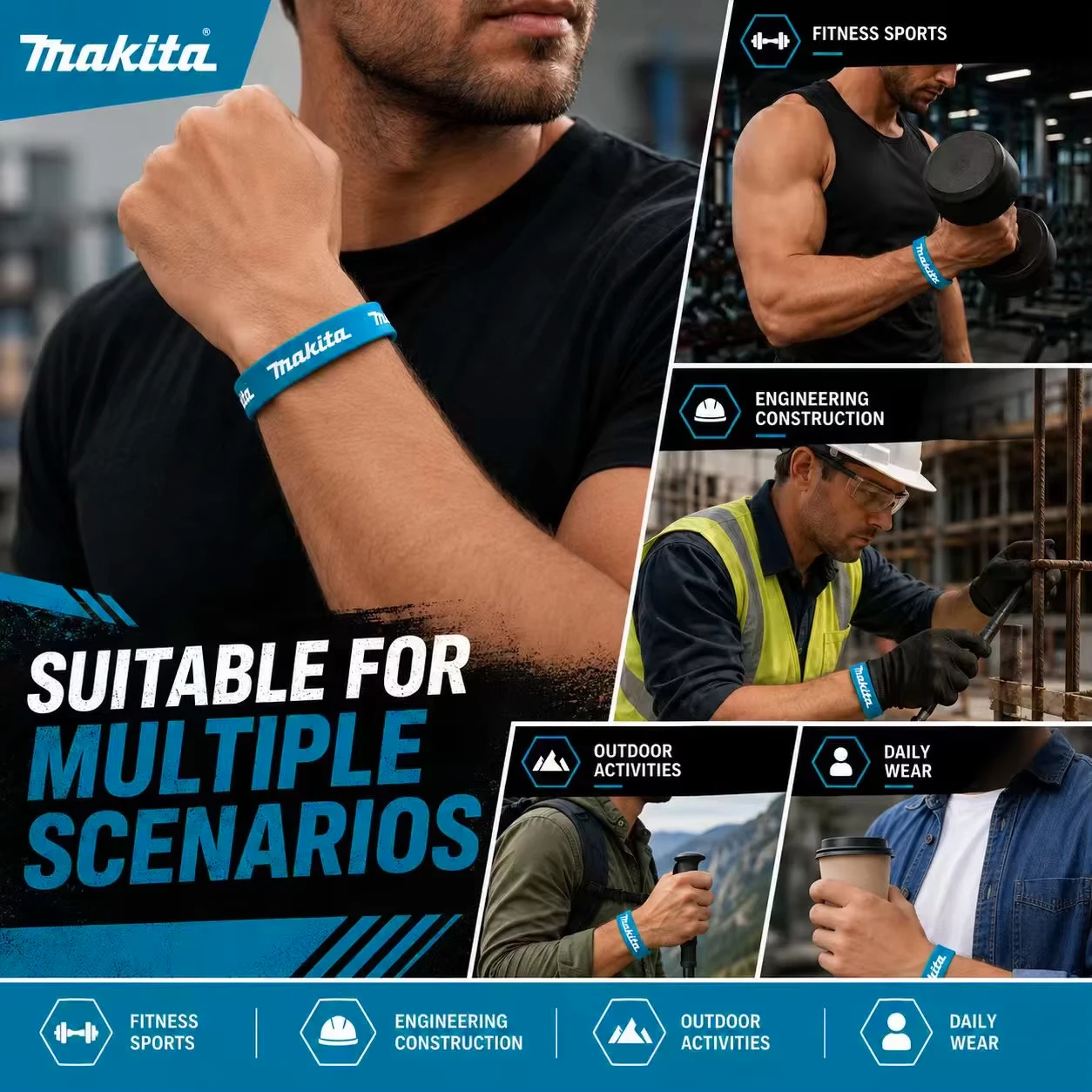 Makita Tool Decor Paar Basketball Sportarmband Fitness Gummiarmband – Detail 5