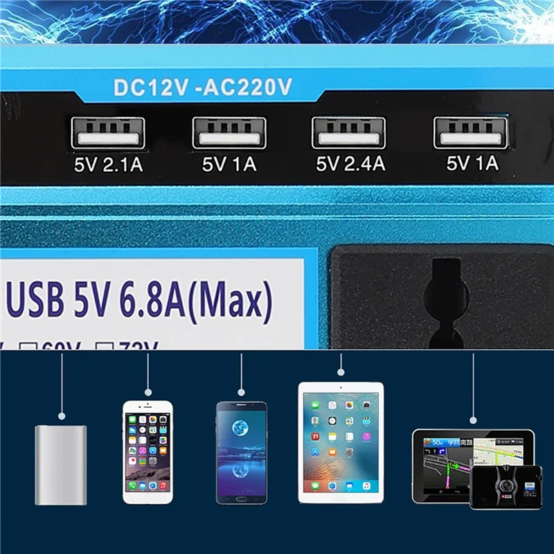 Imagem -04 - Portas Usb Display Lcd Inversor de Energia Modificado Onda Senoidal Inversor 12v 24v para 220v Conversor Tensão Carro Transformador Portátil 4